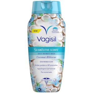 Vagisil Feminine Wash for Intimate Area Hygiene, Scentsitive Scents, pH Balanced and Gynecologist Tested, Coconut Hibiscus, 12 oz