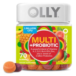 Olly Multi + Probiotic Adult Multivitamin Gummy, 1 Billion CFUs, Digestive and Immune Support Chewable Supplement, 35 Day Supply (70 Gummies), Tropical Twist