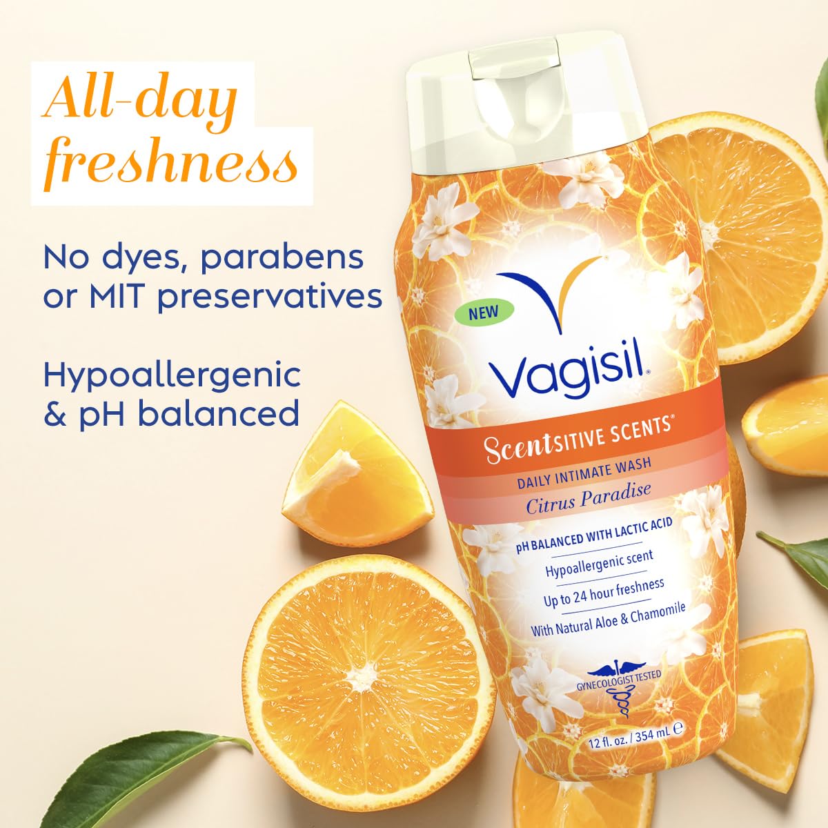 Vagisil Feminine Wash for Intimate Area Hygiene, Scentsitive Scents, pH Balanced and Gynecologist Tested, Citrus Paradise, 12 oz - Image 6