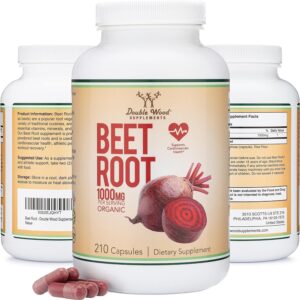 Double Wood Beet Root Powder Capsules (Organic and Vegan) (210 Count, 1,000mg Per Serving)