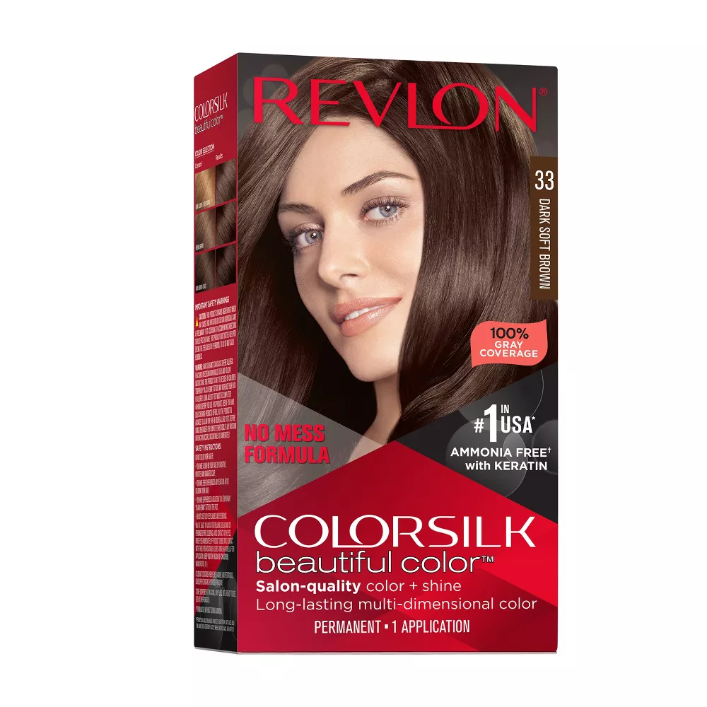 Revlon Colorsilk Beautiful Color Permanent Hair Color Long-Lasting High-Definition with 100% Gray Coverage - 4.4 fl oz #33 Dark Soft Brown