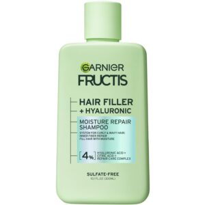 Garnier Fructis Hair Filler Moisture Repair Shampoo, Sulfate Free Shampoo for Curly, Wavy Hair with Hyaluronic Acid, 10.1 Fl Oz