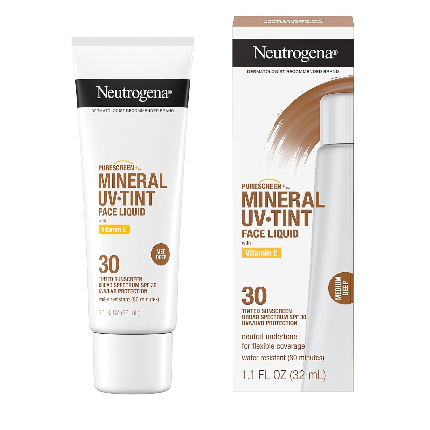 Neutrogena Purescreen+ Tinted Sunscreen for Face with SPF 30, Broad Spectrum Mineral Sunscreen with Zinc Oxide and Vitamin E, Water Resistant, Fragrance Free, Medium Deep, 1.1 fl oz - Image 3