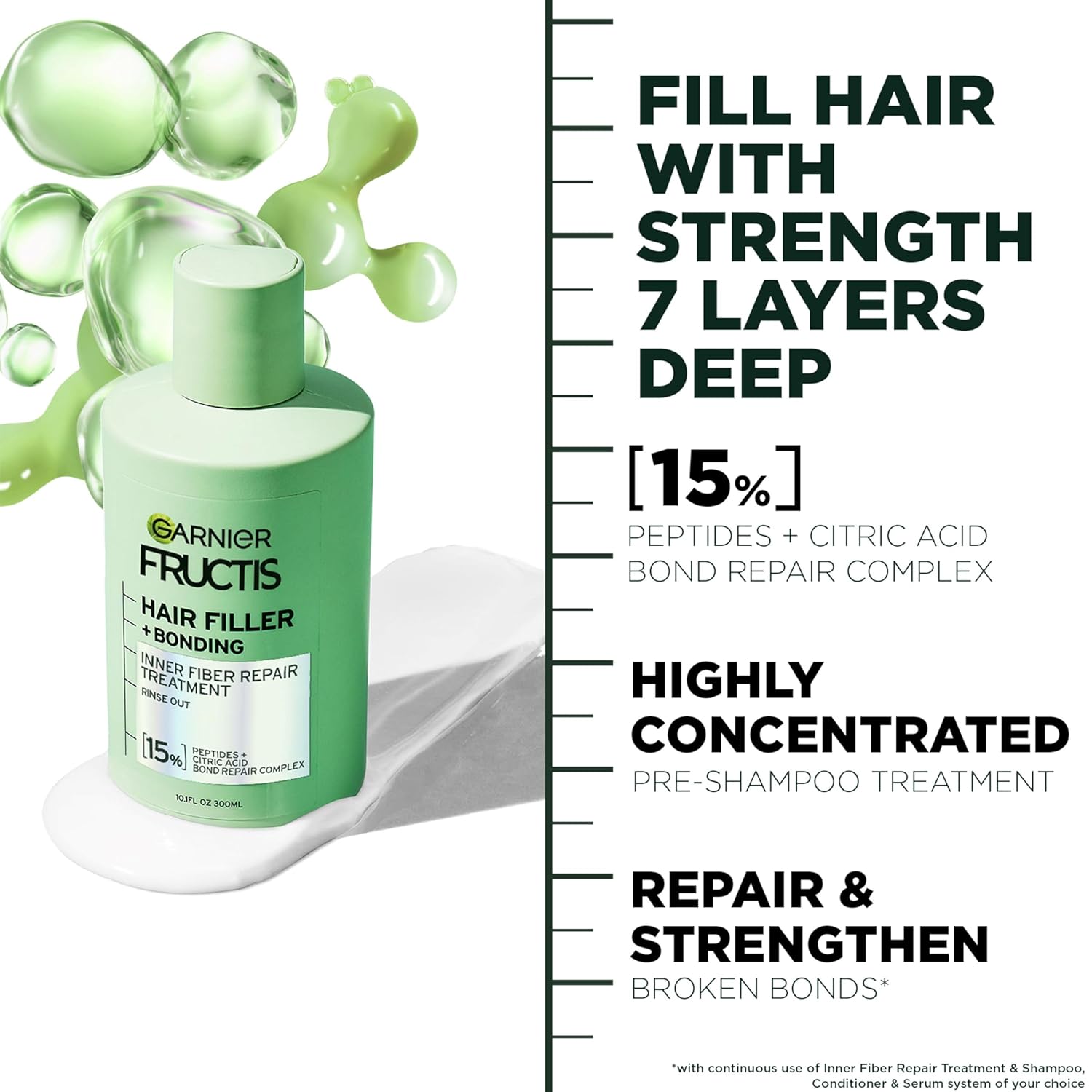 Garnier Fructis Hair Filler Bonding Inner Fiber Repair Pre Shampoo Treatment, Rinse Out Hair Bonding Treatment With Bond Repair Complex, 10.1 Fl Oz - Image 4