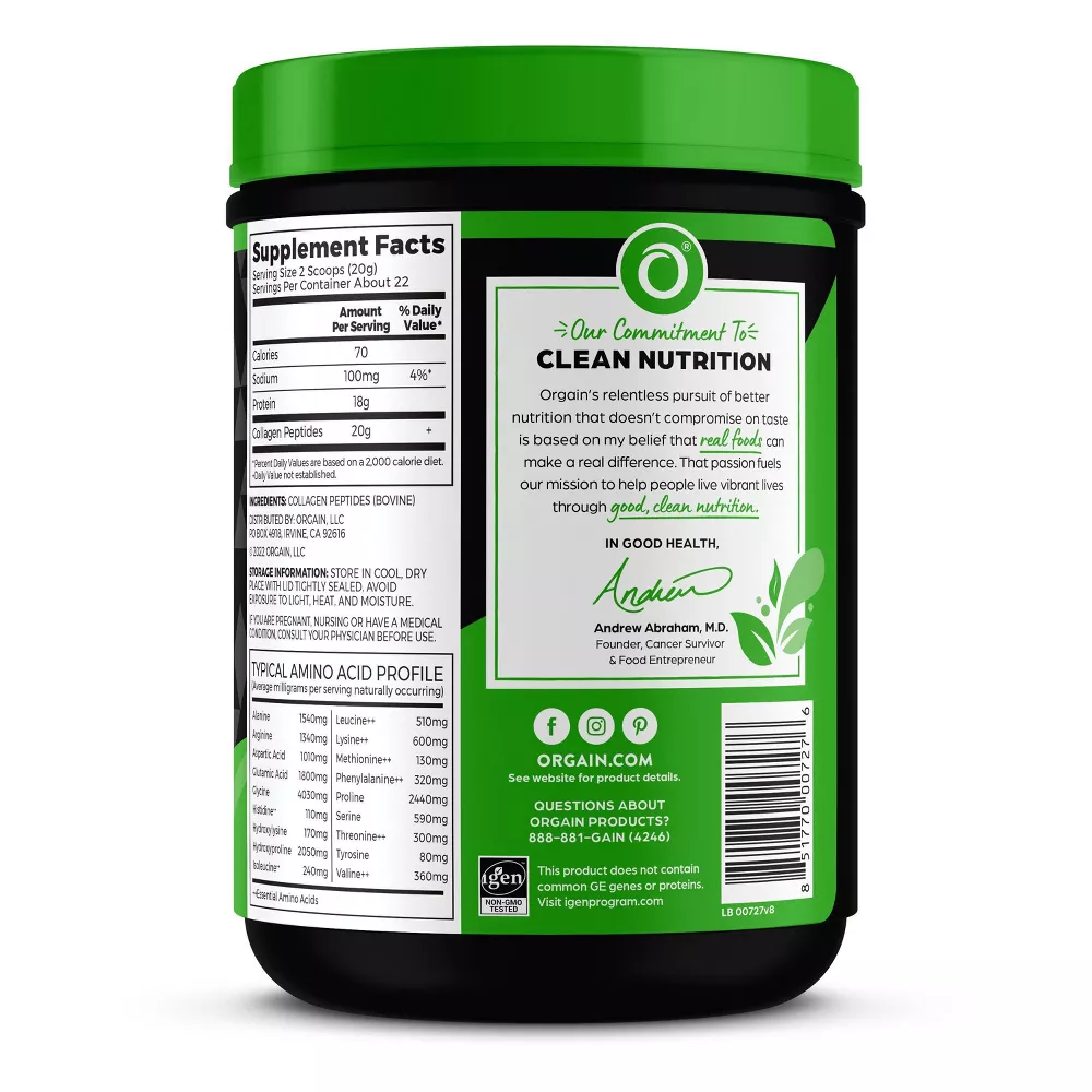 Orgain Unflavored Collagen Peptide Powder for Hair Skin Nail and Joint Support - 16oz - Image 3