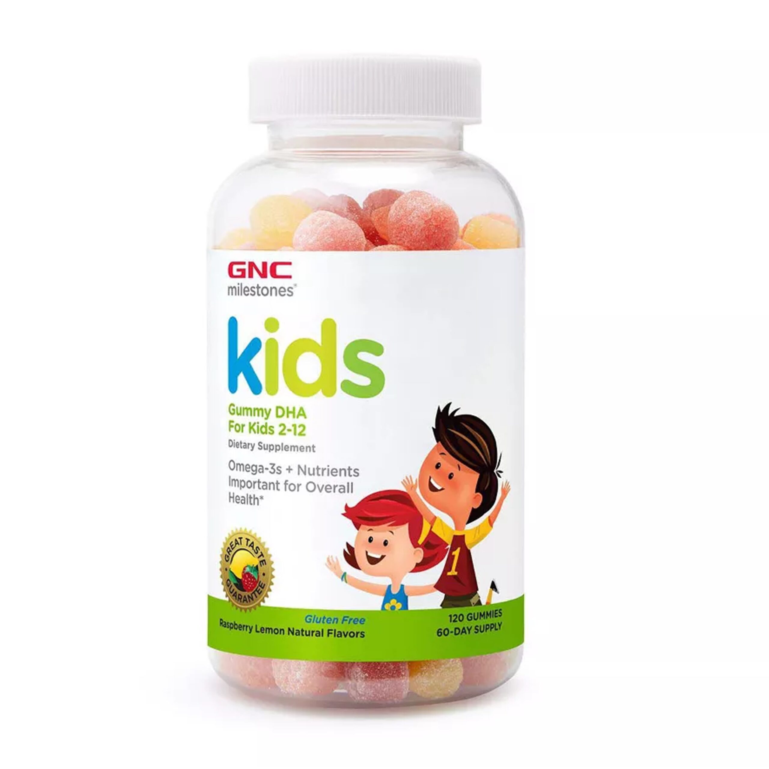 GNC Milestones DHA Gummy for Kids 2-12 - Raspberry Lemon - 120 Gummies