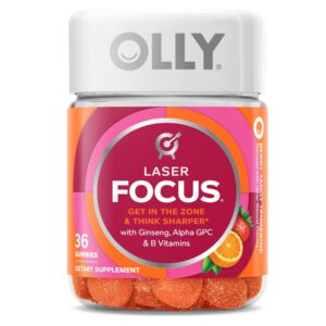OLLY Laser Focus Gummy, Ginseng, Alpha GPC, B Vitamins, Berry Tangerine Flavor - 36 Count