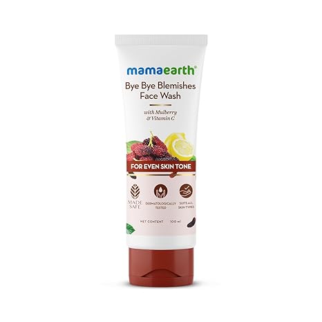 mamaearth Bye Bye Blemishes Face Wash with Mulberry and Vitamin C for Even Skin Tone – 100 ml Gently Cleanses | Reduces Dark Spots | Niacinamide