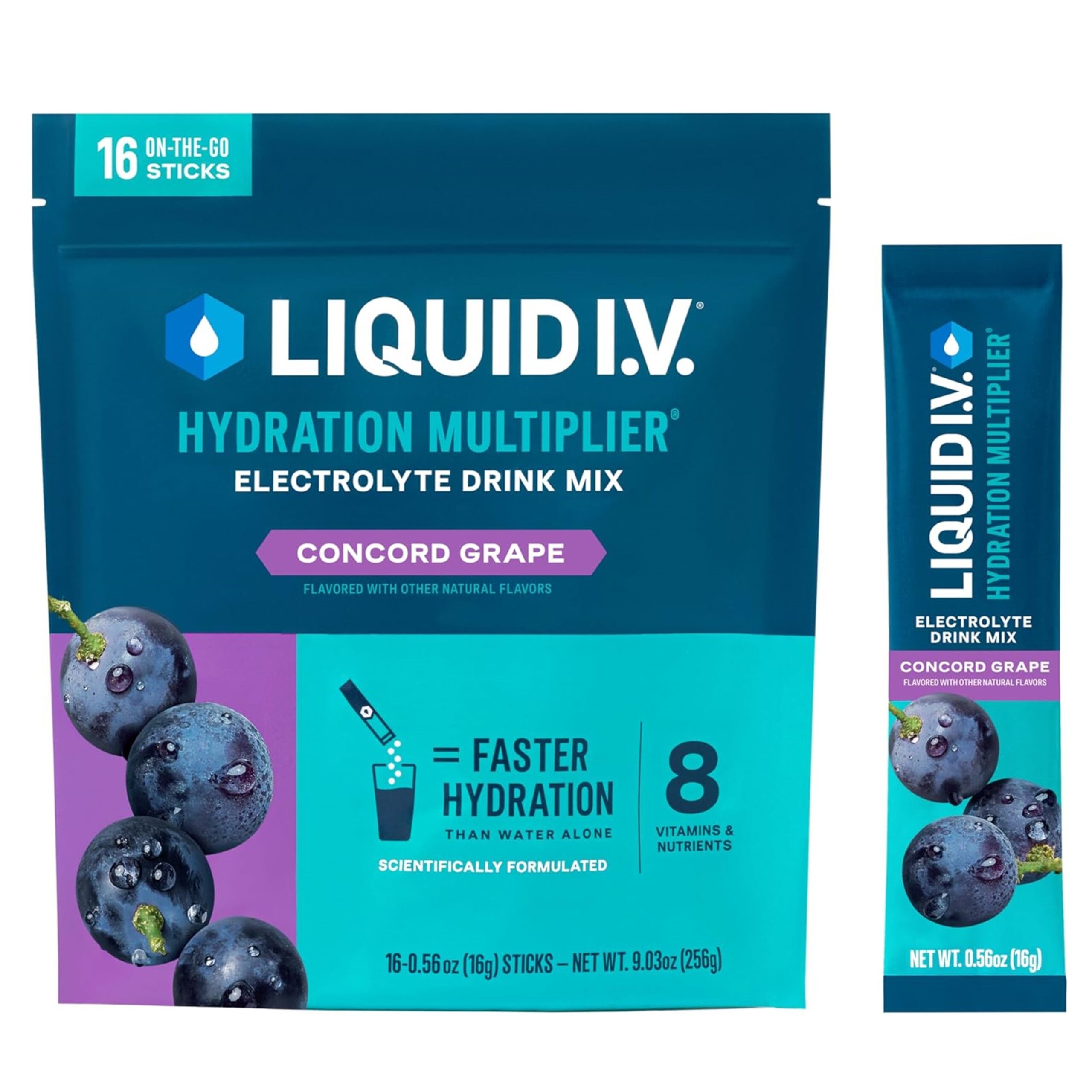 Liquid I.V.® Hydration Multiplier® - Concord Grape - Hydration Powder Packets | Electrolyte Powder Drink Mix | 16 Servings (Packaging May Vary)