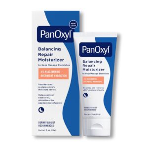 PanOxyl PM Balancing Repair Moisturizer with Niacinamide, Ceramides and Cica, Hydrating Face Moisturizer,  Night Face Moisturizer, 3 oz (Packaging May Vary)