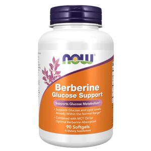 NOW Supplements, Berberine Glucose Support, Combined with MCT Oil for Optimal Berberine Absorption, 90 Softgels