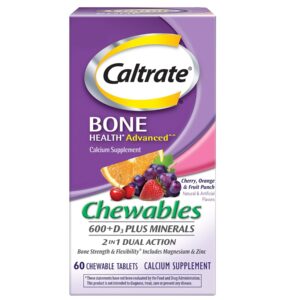 Caltrate Chewables 600 Plus D3 Plus Minerals Calcium Vitamin D Supplement, Cherry, Orange and Fruit Punch - 60 Count