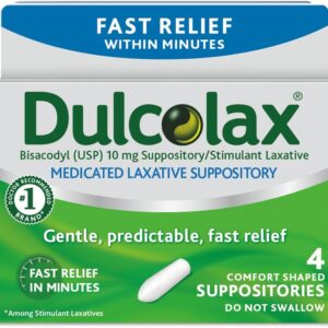 Dulcolax Stimulant Laxative Medicated Suppositories 4ct Fast Relief, Rectal Use Only, Bisacodyl 10mg