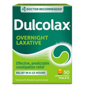 Dulcolax Stimulant Laxative Tablets, Predictable & Effective Constipation Relief, Relieves Straining & Bloating, Bisacodyl 5 mg, 50 Count