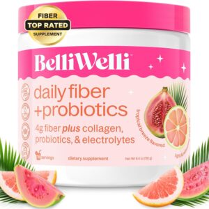 Belliwelli Daily Fiber Supplement with Added Collagen, Probiotics and Electrolytes | Supports Digestive Health and Regularity | Tropical Breeze | 16 Servings