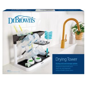 Dr. Brown's Drying Tower, Stand-Up Drying Rack, Countertop Baby Bottle Drying with Organized Storage for Baby Essentials, Space Saving Vertical Rack