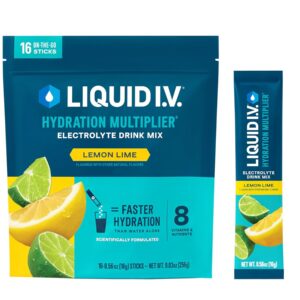 Liquid IV Hydration Multiplier - Lemon Lime - Hydration Powder Packets | Electrolyte Drink Mix | Single-Serving Stick (16 Servings)