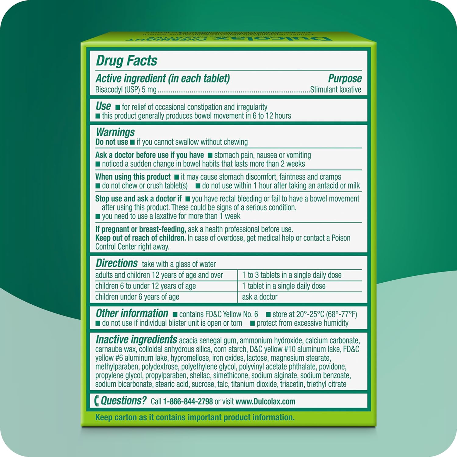 Dulcolax Stimulant Laxative Tablets, Predictable & Effective Constipation Relief, Relieves Straining & Bloating, Bisacodyl 5 mg, 50 Count - Image 7