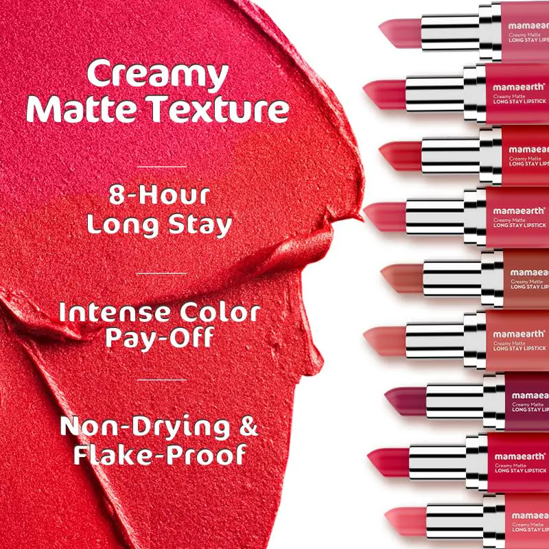 mamaearth Creamy Matte Long Stay Lipstick – Tulip Magenta – 4.2g - Image 6