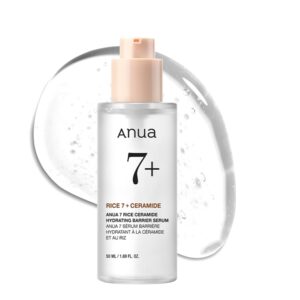 ANUA RICE CERAMIDE 7 HYDRATING BARRIER SERUM, Brightening, Hydrating Serum for Face, Rice, Hyaluronic Acid, Niacinamide, Fragrance-free, Non comodogenic, Glass Skin, Korean Skin Care, 50ml/1.69fl.oz.