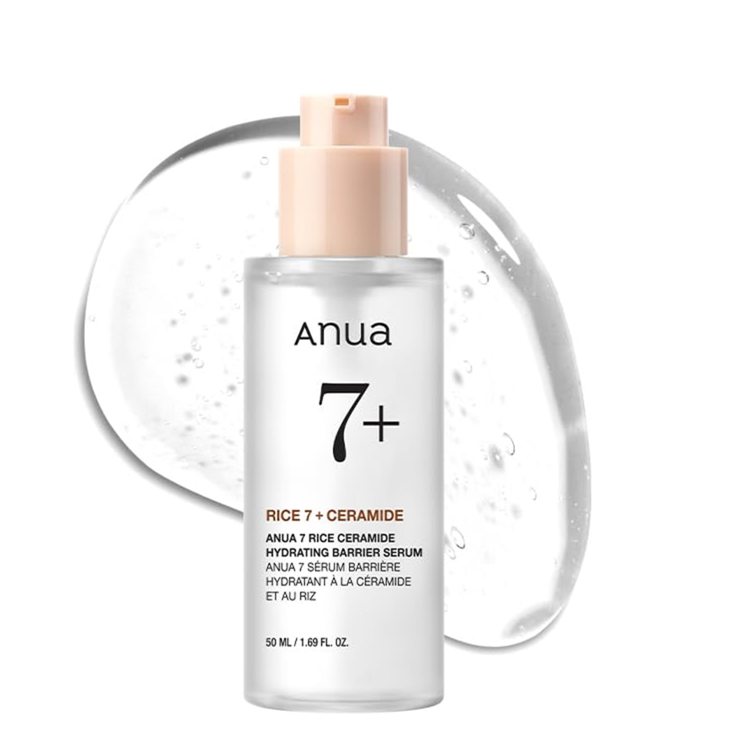 ANUA RICE CERAMIDE 7 HYDRATING BARRIER SERUM, Brightening, Hydrating Serum for Face, Rice, Hyaluronic Acid, Niacinamide, Fragrance-free, Non comodogenic, Glass Skin, Korean Skin Care, 50ml/1.69fl.oz.