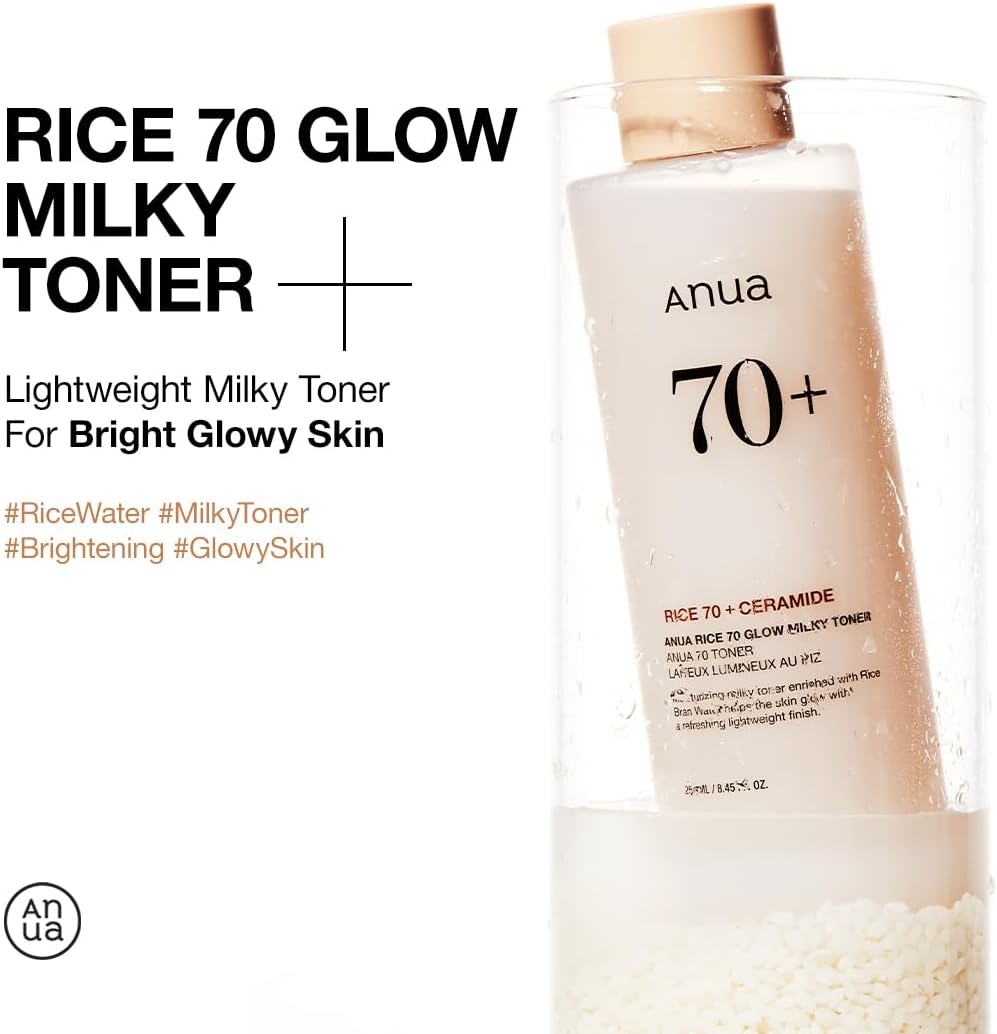 ANUA Rice 70 Glow Milky Toner, for Glass Skin and Brightening, Rice Water, Niacinamide, Ceramides, Panthenol, Fragrance-Free, Non comodogenic, Fungal Acne Safe, Korean Skin Care, 250ml/8.45fl.oz. - Image 8