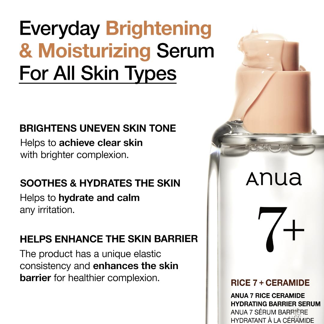 ANUA RICE CERAMIDE 7 HYDRATING BARRIER SERUM, Brightening, Hydrating Serum for Face, Rice, Hyaluronic Acid, Niacinamide, Fragrance-free, Non comodogenic, Glass Skin, Korean Skin Care, 50ml/1.69fl.oz. - Image 5