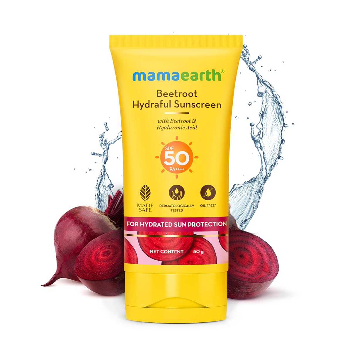 Mamaearth Beetroot Hydraful Sunscreen With Hyaluronic Acid – 50 g |SPF 50 & PA++++ | UVA & B Protection | Hydrates Skin | For Oily, Combination & Dry Skin | No white cast