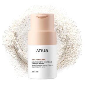 ANUA RICE ENZYME BRIGHTENING CLEANSING POWDER, Rice Mask, Ceramide, Gentle Face Wash for Brightening, Radiant Skin, Facial Cleanser for Dry Skin, Korean Skincare, Fragrance Free, 40g/1.41fl.oz.