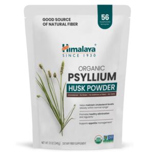 Himalaya Organic Psyllium Husk Powder, Daily Dietary Fiber Supplement, Regularity, Appetite Management, USDA Certified Organic, Non-GMO, No Artificial Colors, Unflavored, 56-Teaspoon Supply, 12 Oz