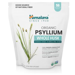 Himalaya Organic Psyllium Whole Husk, Natural Daily Fiber Supplement, Regularity, Appetite Management, USDA Certified Organic, Non-GMO, 56-Tablespoon Supply, Unflavored, 12 Oz (Packaging may vary)
