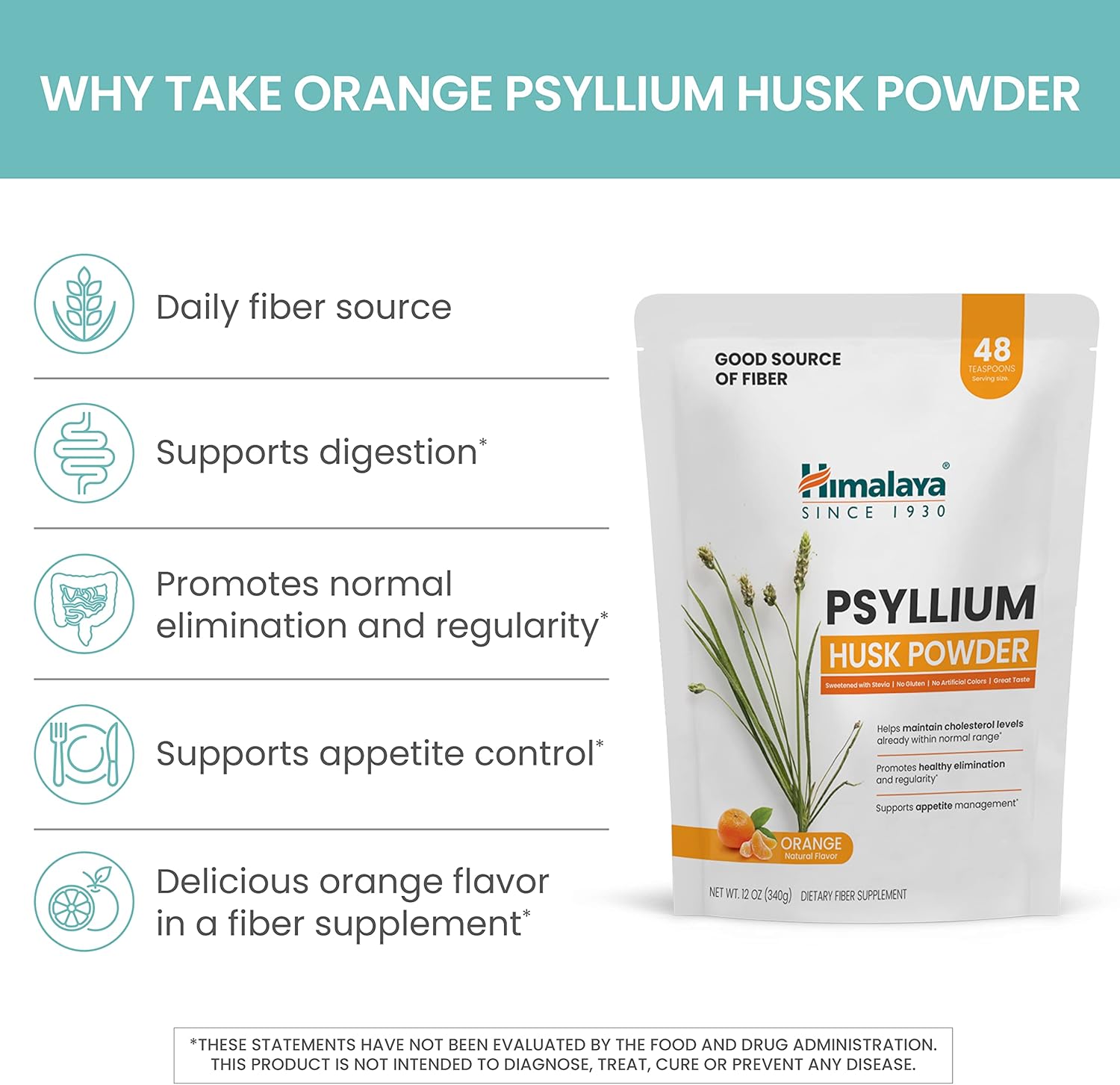 Himalaya Orange Psyllium Husk Powder, Daily Fiber Supplement for Regularity & Digestive Support, Sugar Free, Gluten Free, Vegan, No Artificial Colors, Easy-to-Mix,12 oz (340 g) - Image 4