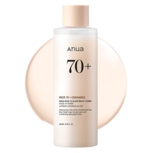 ANUA Rice 70 Glow Milky Toner, for Glass Skin and Brightening, Rice Water, Niacinamide, Ceramides, Panthenol, Fragrance-Free, Non comodogenic, Fungal Acne Safe, Korean Skin Care, 250ml/8.45fl.oz.