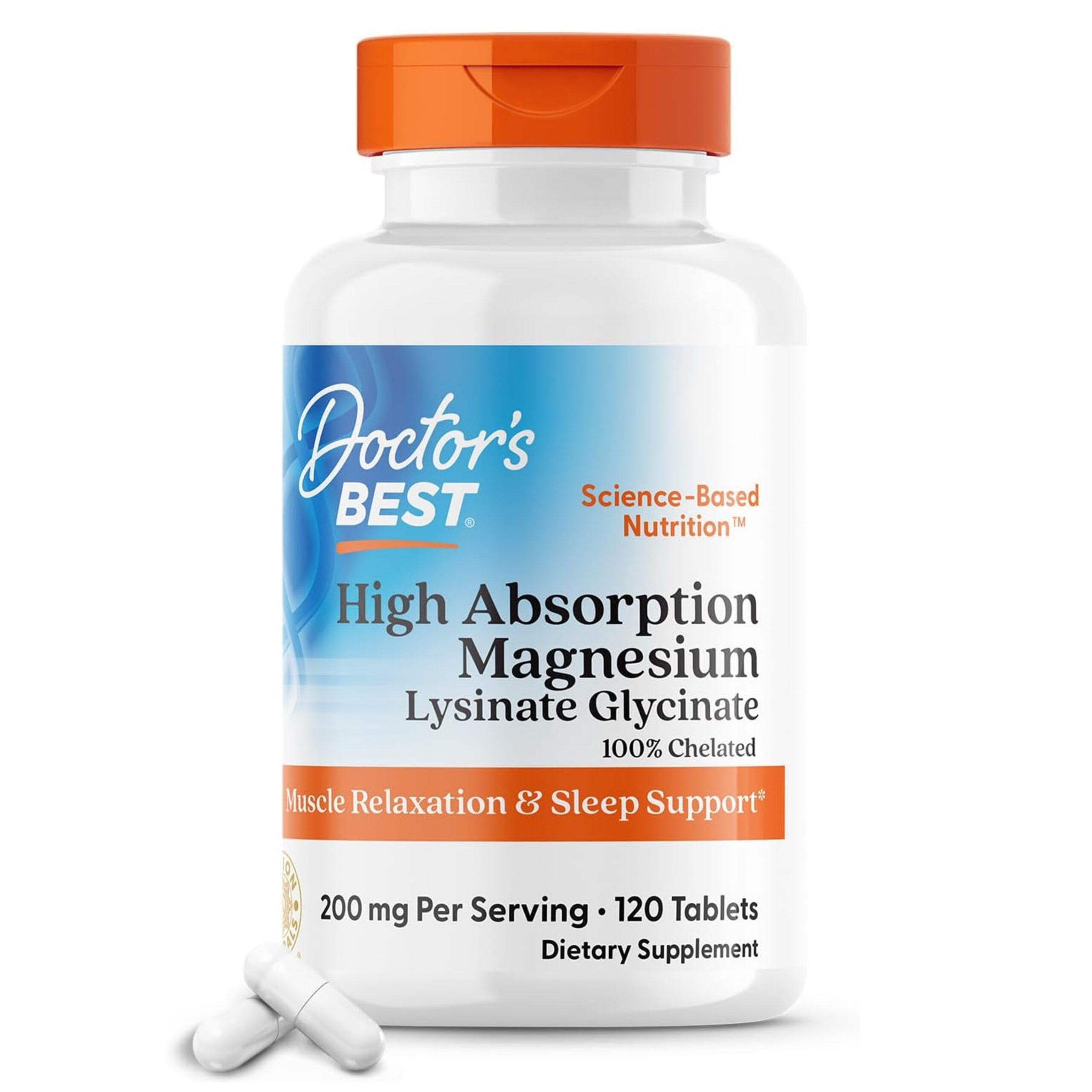 Doctor's Best High Absorption Magnesium Glycinate Lysinate, 100% Chelated, TRACCS, Not Buffered, Non-GMO, Vegan, Gluten & Soy Free, 100 mg, 120 Tablets (Packaging May Vary)