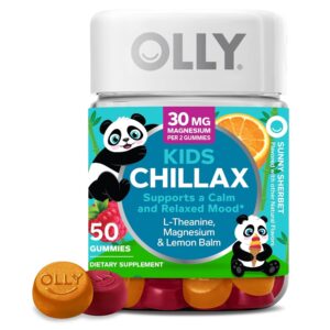 OLLY Kids Chillax Gummies, L-Theanine, Magnesium, Lemon Balm, Chewable Supplement, Sherbet Flavor with Other Natural Flavor - 50 Count