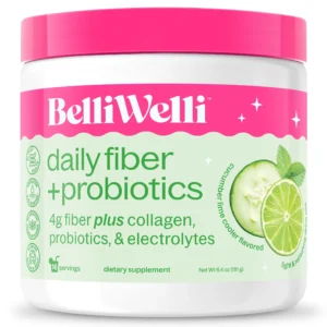 Belliwelli Daily Fiber Supplement with Added Collagen, Probiotics and Electrolytes | Supports Digestive Health and Regularity | Cucumber Lime Mint | 16 Servings