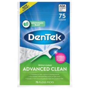 DenTek Triple Advanced Clean Mouthwash Blast Floss Picks, 75 Count (Packaing may Vary)