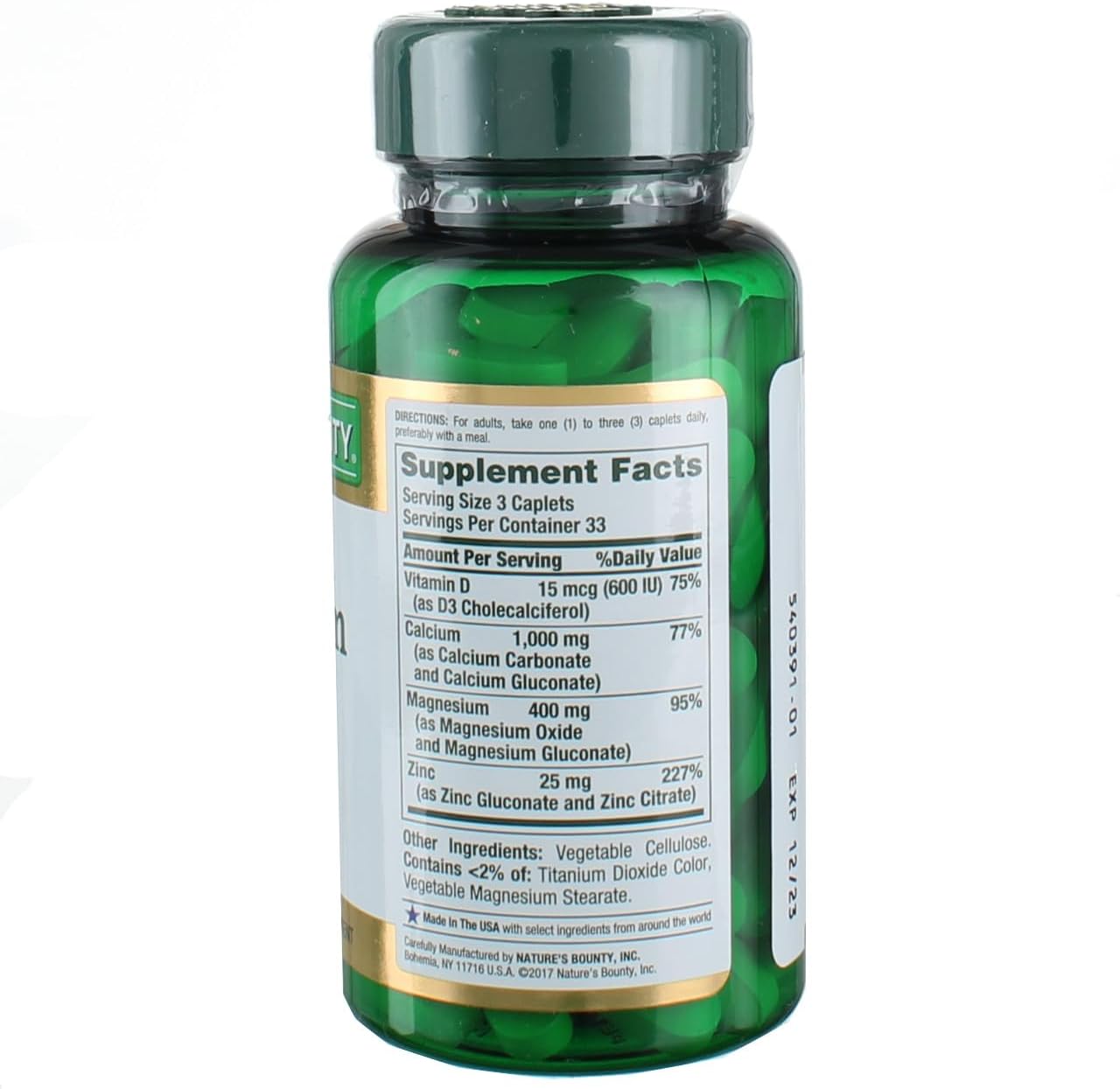 Nature's Bounty Calcium Magnesium Zinc with D3 Caplets, 100 Caplets - Image 3