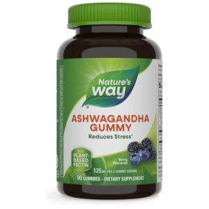 Nature's Way Ashwagandha Gummies, Reduce Stress with Adaptogenic Herb*, 125 mg Per 2-gummy Serving, Berry Flavored, 90 Gummies