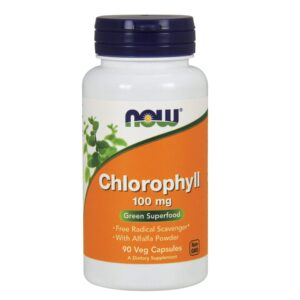NOW Foods Supplements, Chlorophyll 100 mg with Alfalfa Powder, Green Superfood, 90 Veg Capsules