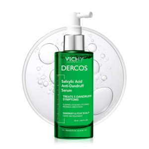 Vichy Dercos Salicylic Acid Anti-Dandruff Treatment, Scalp Treatment Targets Dandruff Symptoms & Leaves Head Feeling Hydrated & Soothed, Serum Provides Flake & Itch Relief, 3 Fl. Oz.
