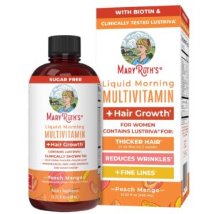 MaryRuth Organics Liquid Multivitamin Lustriva® Hair Growth for Women| Biotin 10000mcg | Vitamin D, B |Clinically Tested for Thicker Hair, Wrinkles, Fine Lines, Skin Care| Ages 18 | 15.22 Fl Oz
