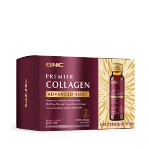 GNC Premier Collagen Advanced Shot, Premium Formula of Liquid Hydrolyzed Marine Collagen Peptides with Berry Flavor, 10 x 50 ml