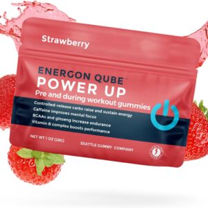 Seattle Gummy Company Power Up Pre-Workout Gummies – Endurance Gummies for Sustained Energy, Focus, and Recovery | BCAAs, Ginseng, Caffeine | Preworkout Gummies for Performance | Strawberry  4-Pack