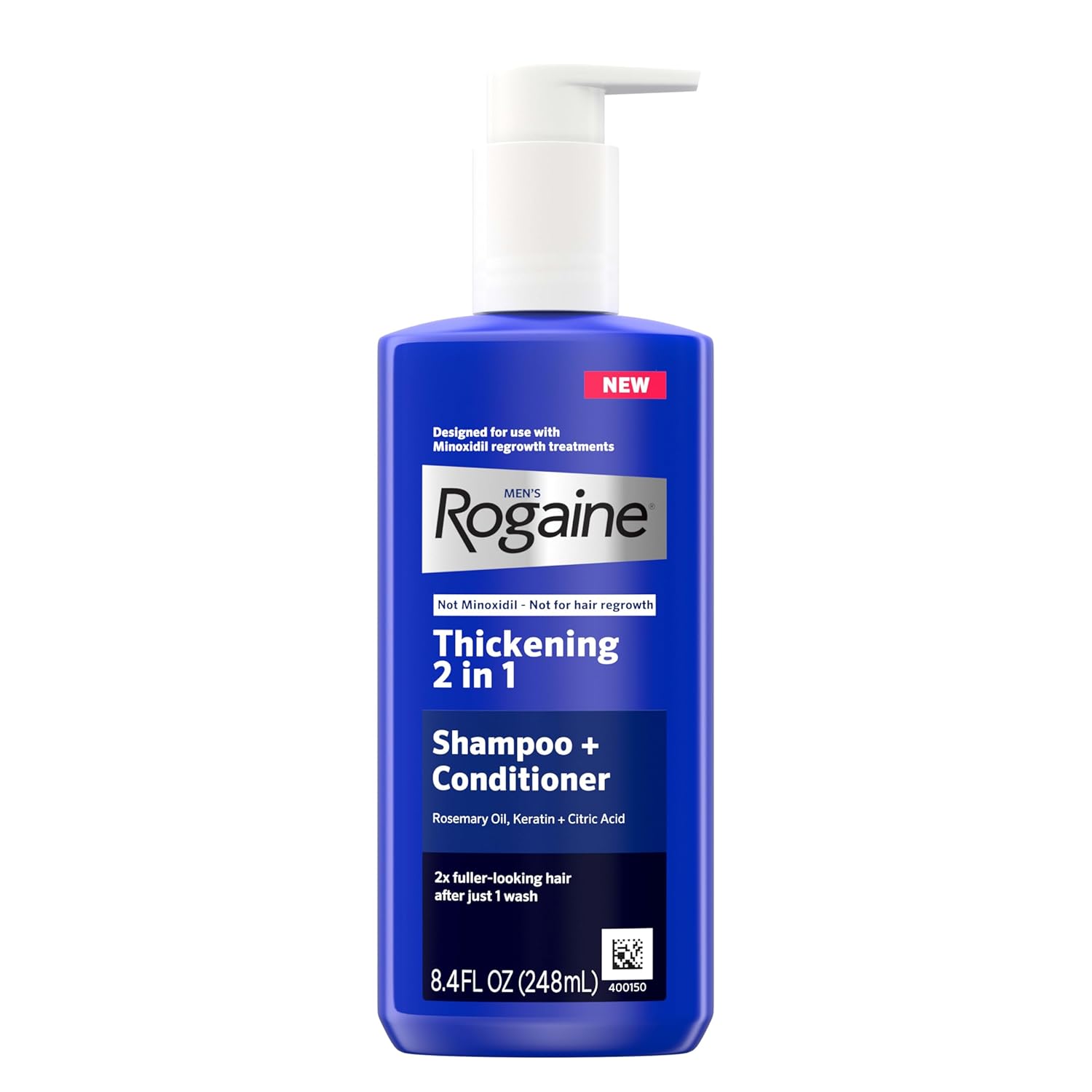 Rogaine Men's Thickening 2 in 1 Shampoo + Conditioner, Hair Thickening Shampoo & Conditioner with Rosemary Oil, Keratin & Citric Acid Leaves Hair Visibly Thicker, Not Minoxidil, 8.4 fl. oz