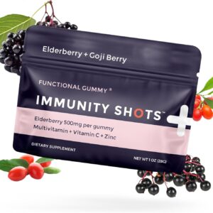 Seattle Gummy Company Immunity Shots - Elderberry and Goji Berry 500mg Multivitamin Gummies, Immune System Support Supplement, Vegan, Gluten Free, Plant-Based, 4-Pack
