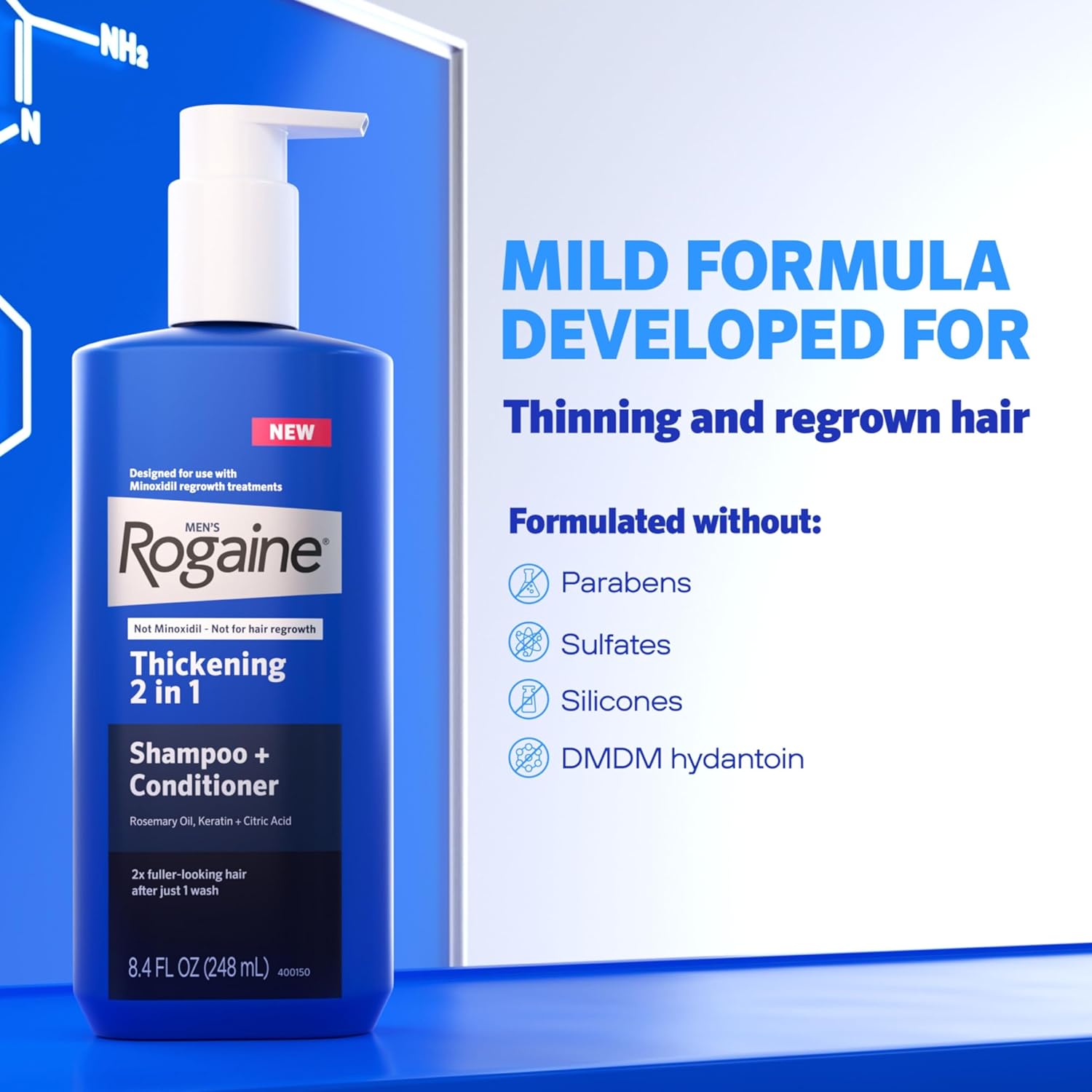 Rogaine Men's Thickening 2 in 1 Shampoo + Conditioner, Hair Thickening Shampoo & Conditioner with Rosemary Oil, Keratin & Citric Acid Leaves Hair Visibly Thicker, Not Minoxidil, 8.4 fl. oz - Image 8