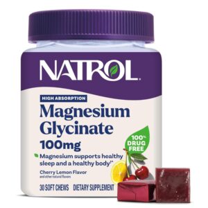 Natrol Magnesium Glycinate Supplements 100mg, Cherry Lemon Soft Chews for Healthy Sleep and Body, Magnesium Glycinate 100mg, Up to a 30 Day Supply