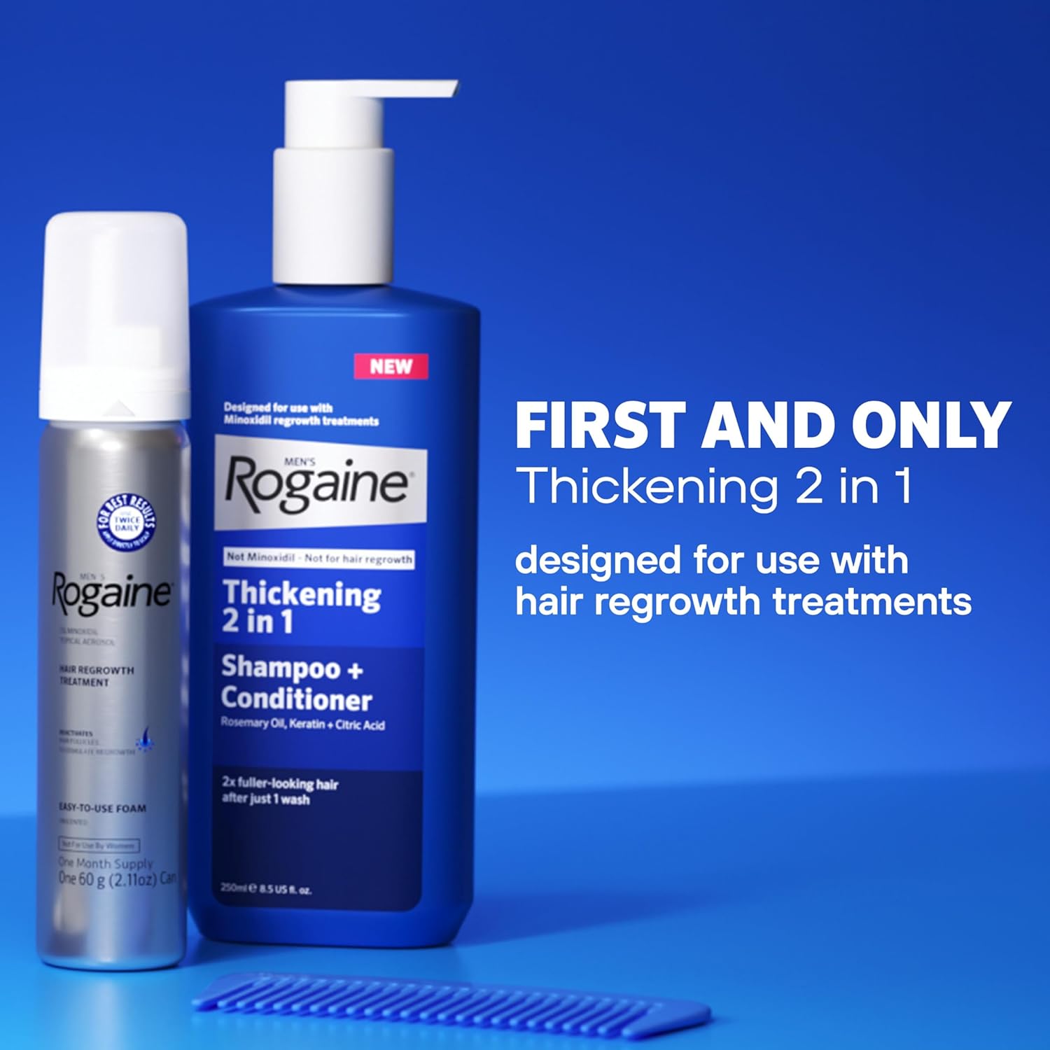 Rogaine Men's Thickening 2 in 1 Shampoo + Conditioner, Hair Thickening Shampoo & Conditioner with Rosemary Oil, Keratin & Citric Acid Leaves Hair Visibly Thicker, Not Minoxidil, 8.4 fl. oz - Image 4