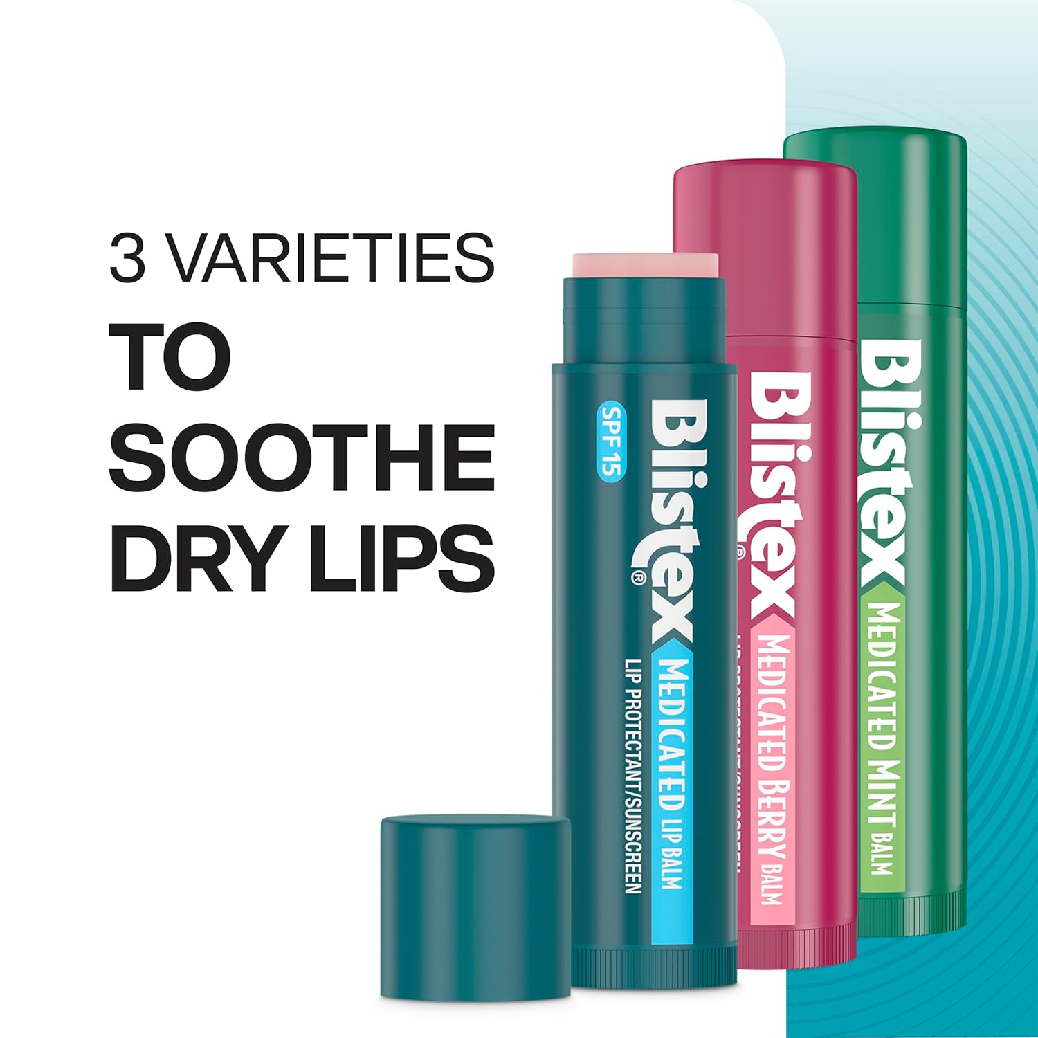 Blistex Medicated Balm Lip Protectant Lip Moisturizer SPF 15 Classic, Mint, Berry 3 Count - Image 4